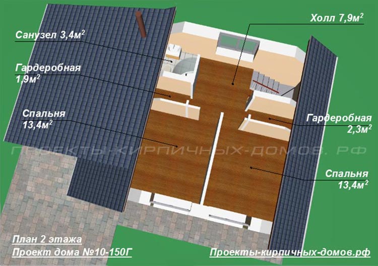 план 2 этажа дома с гаражом под одной крышей